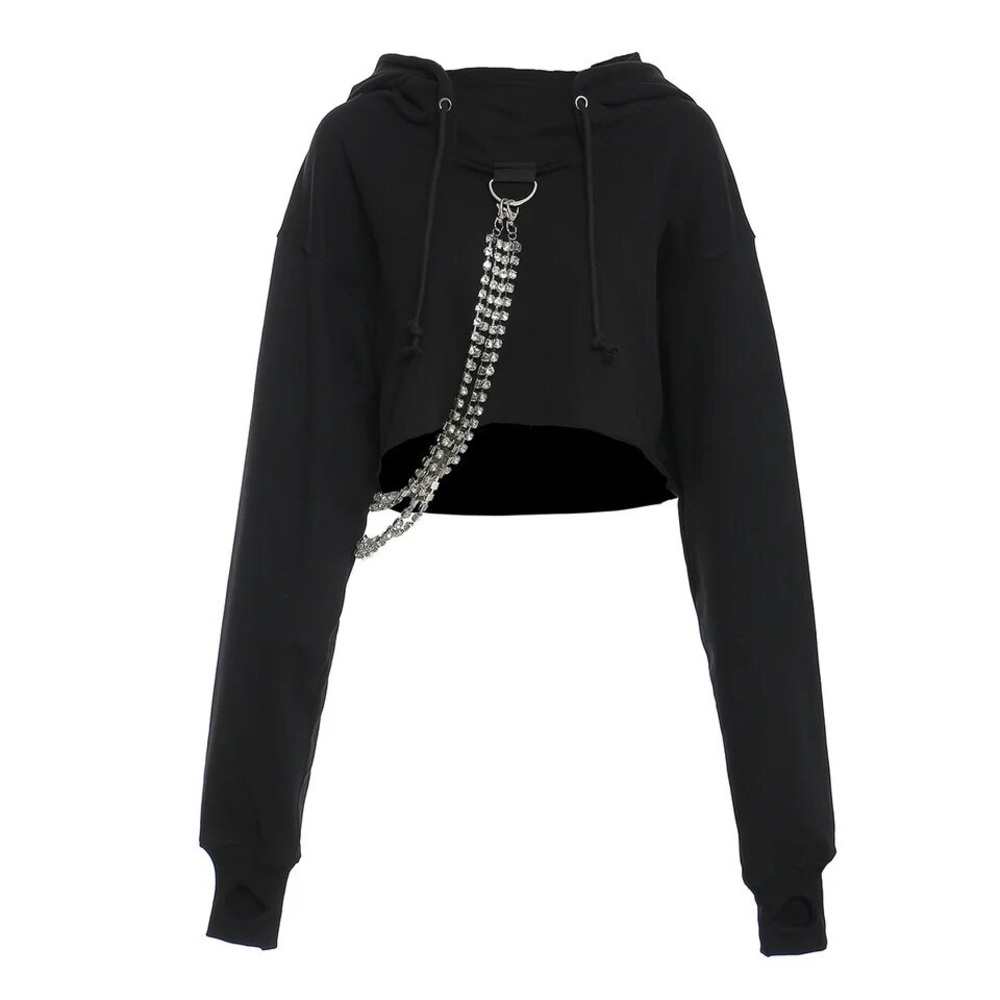 Cropped Hoodie with Rhinestone Detail
